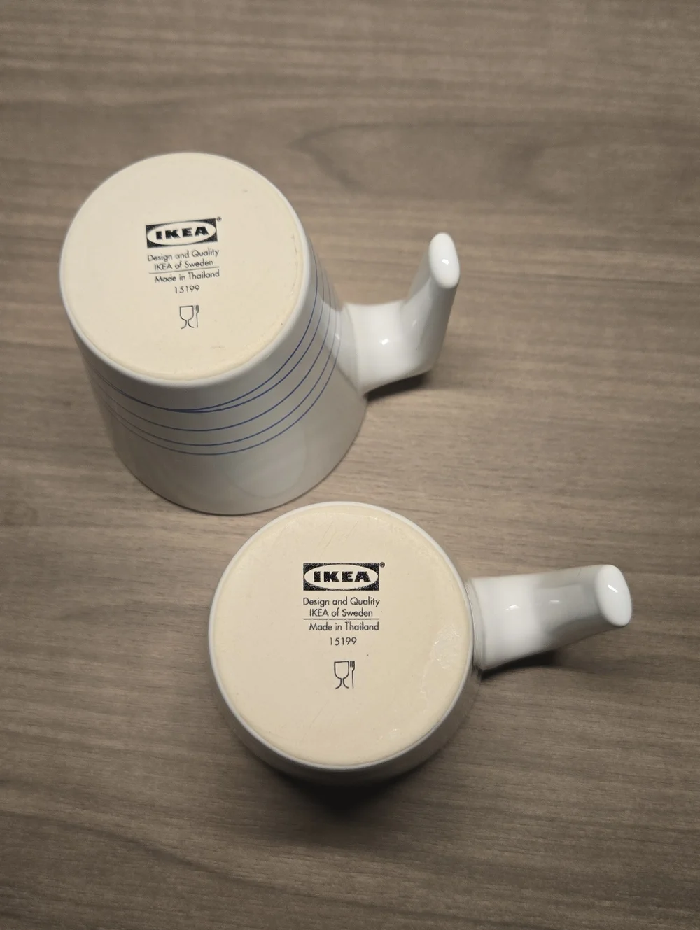 Set of 2 IKEA MUG White W Stripes L Hook Handle Coffee Tea Mugs Cups